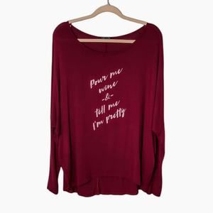 SWEET CLAIRE Womens Maroon Red M Long Sleeve Graphic Top Shirt Soft Lightweight‎